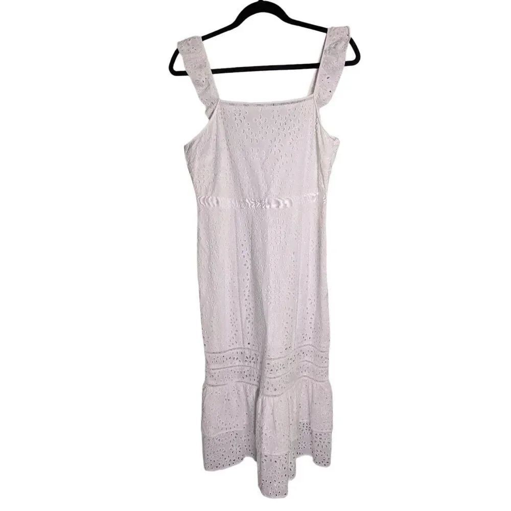 NWT Banana Republic Eyelet Pinafore Dress Midi White Lace Ruffle Square Neck Siz